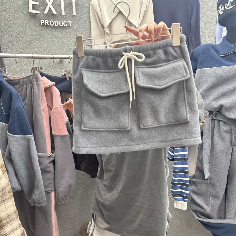 EXIT韓國代購㊣女士新品推薦時尚25秋冬職業休閑裙褲口袋抓絨EXIT裙褲