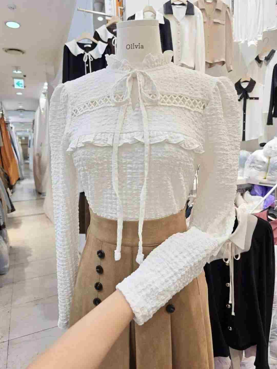 OLIVIA東大門㊣直郵女裝新款休閑熱賣人氣真品25秋冬襯衫蕾絲衫OLIVIA襯衫/蕾絲衫