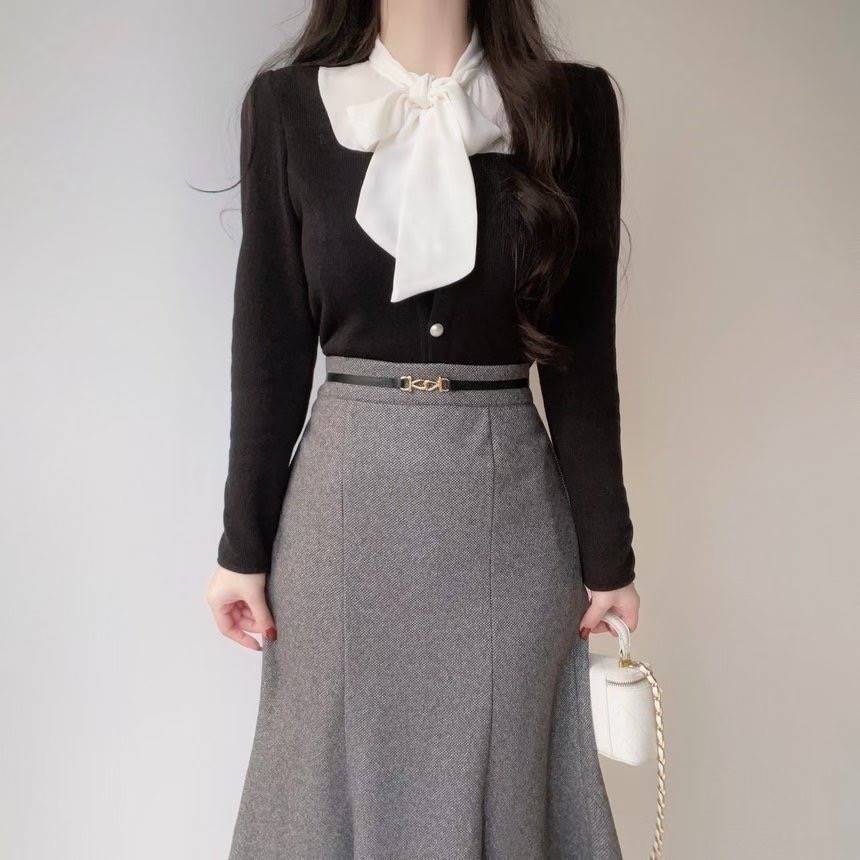 OLIVIA韓國代購㊣女士新款時尚熱賣25秋冬職業襯衫蕾絲衫系帶OLIVIA襯衫/蕾絲衫