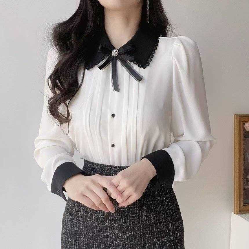 OLIVIA韓國直郵㊣女裝新款25秋冬職業休閑推薦時尚襯衫蕾絲衫OLIVIA襯衫/蕾絲衫