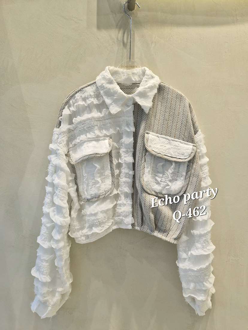 ECHOPARTY韓國直郵㊣女裝新款25秋冬時尚襯衫蕾絲衫人字紋修身ECHOPARTY襯衫/蕾絲衫