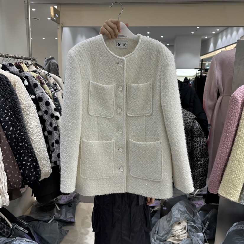 BENE韓國代購㊣女裝新款人氣25秋冬推薦時尚夾克粗花呢羊毛BENE夾克