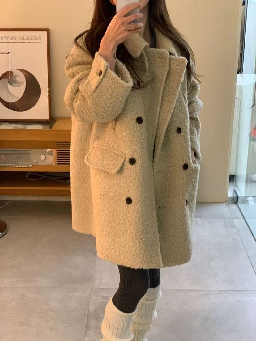 OBJET東大門㊣代購女裝新品25秋冬職業人氣休閑時尚中長款大衣love us u/OBJET中長款大衣