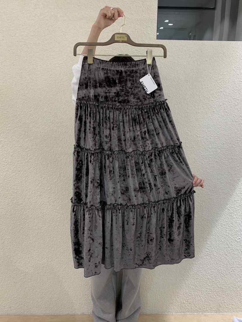 EMPTY韓國代購㊣女士新款職業熱賣休閑25秋冬真品長裙天鵝絨EMPTY長裙