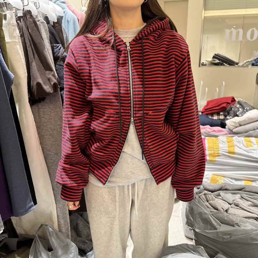 MOREMORE韓國代購㊣女裝新款人氣真品時尚夾克連帽拉鏈衫加絨more more夾克