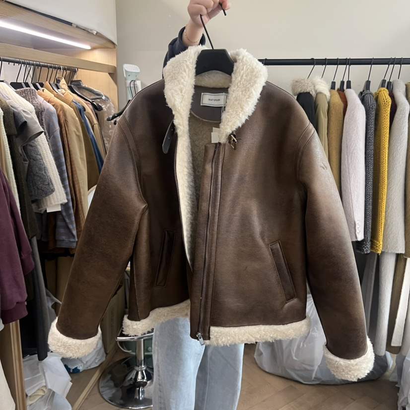 OBJET東大門㊣直郵女士新款休閑真品人氣職業推薦夾克羊毛披肩love us u/OBJET夾克