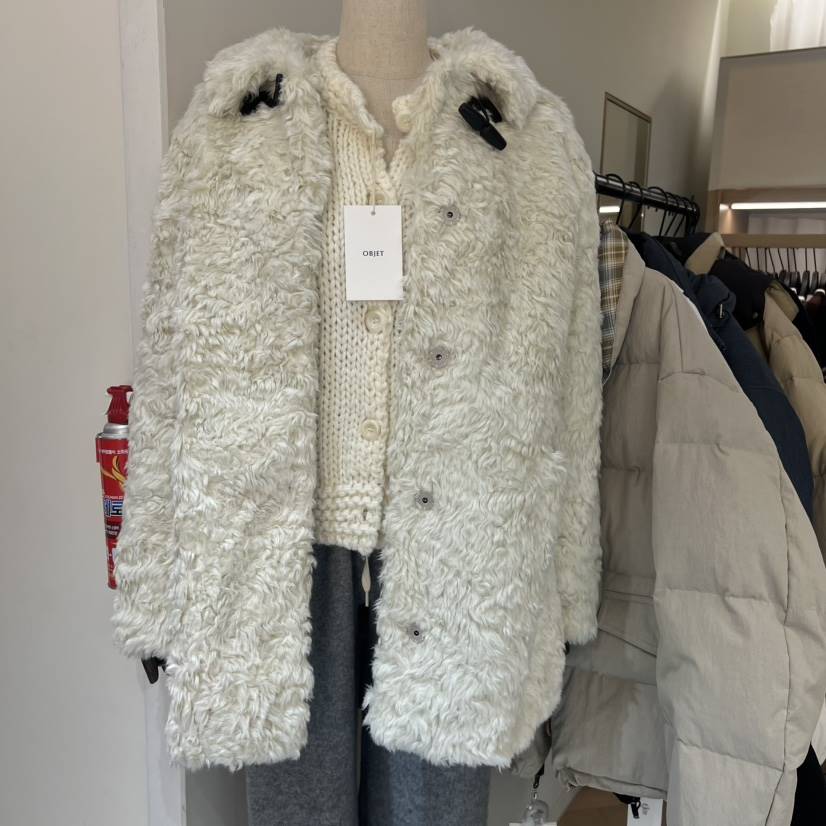 OBJET東大門㊣直郵女士新款休閑職業25秋冬推薦中長款大衣毛皮love us u/OBJET中長款大衣