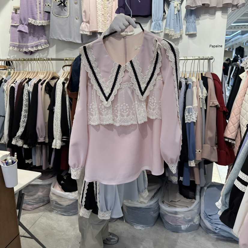 PAPA東大門㊣代購女士新品推薦熱賣時尚真品休閑襯衫蕾絲衫PaPa/HALMADE襯衫/蕾絲衫