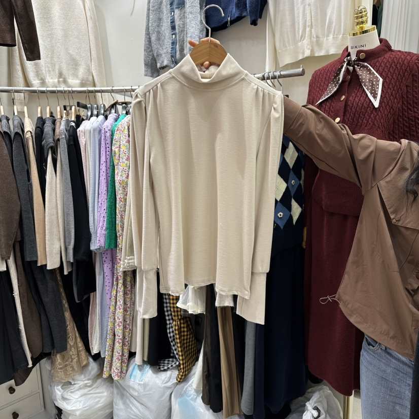 BIKINI東大門㊣實拍女士新品熱賣25秋冬長袖T恤不含項鏈高領褶皺BIKINI長袖T恤