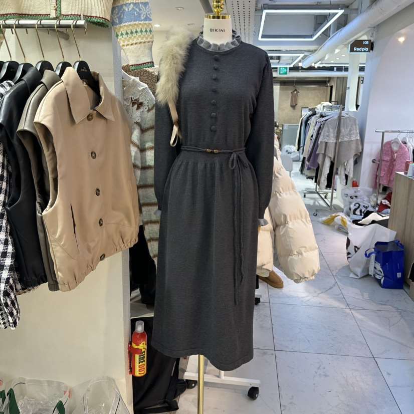 BIKINI韓國代購㊣女士新款人氣時尚推薦真品休閑連衣裙含腰帶BIKINI連衣裙