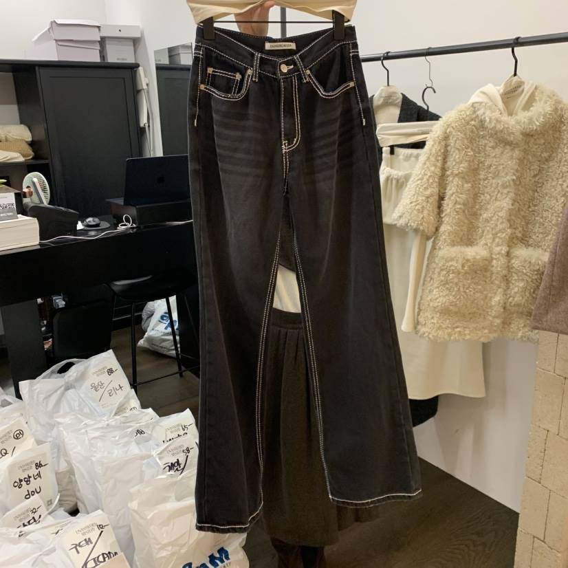 UNANSWERED-MYSTERY東大門㊣實拍女士新款25秋冬牛仔褲手工羊毛UNANSWERED-MYSTERY牛仔褲