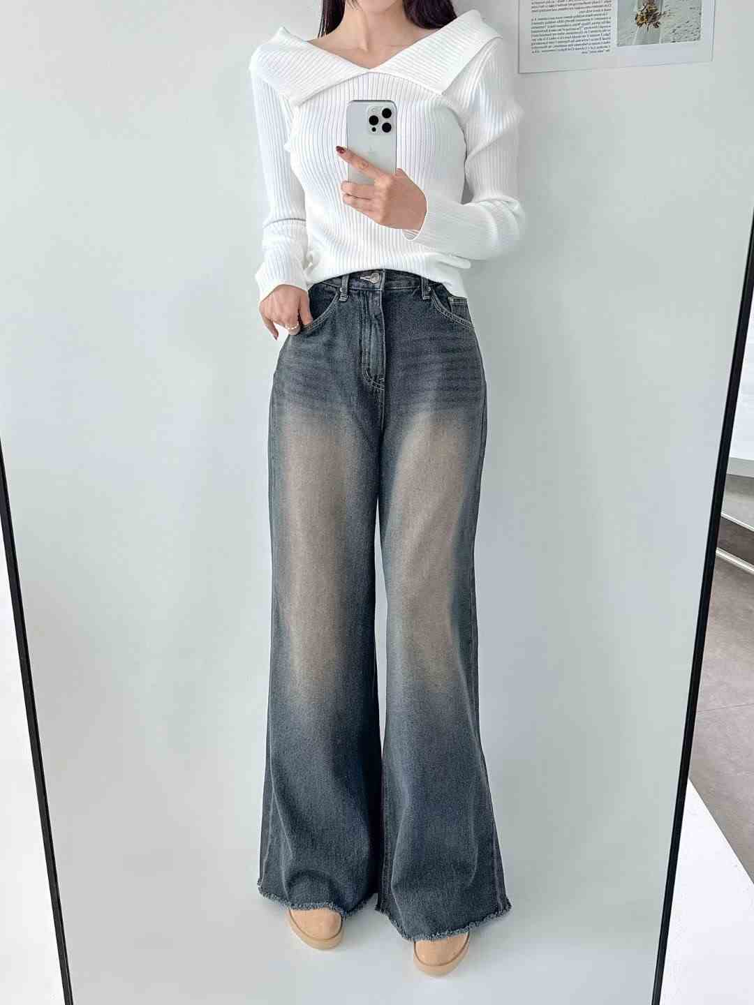 DOUBLEM韓國直郵㊣女裝新款人氣推薦職業熱賣休閑時尚牛仔褲DOUBLEM牛仔褲