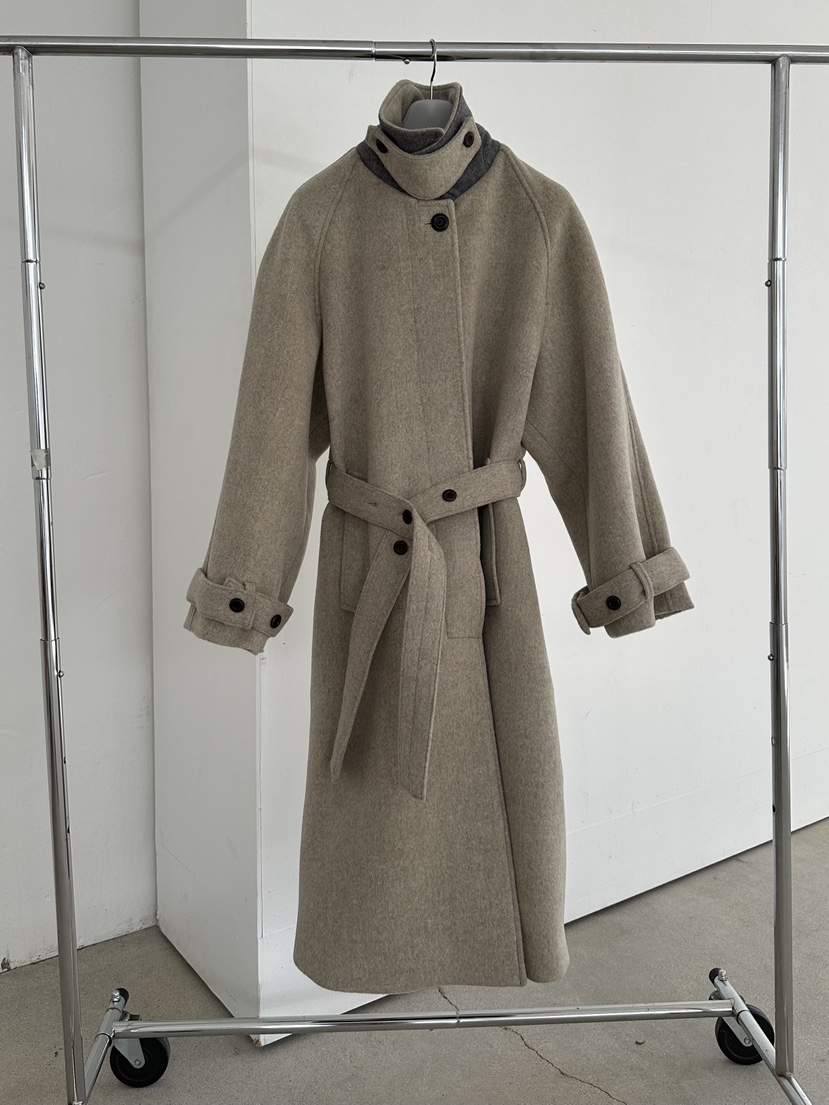 MAINT東大門㊣代購女士新款推薦25秋冬中長款大衣羊駝毛含腰帶MAINT中長款大衣