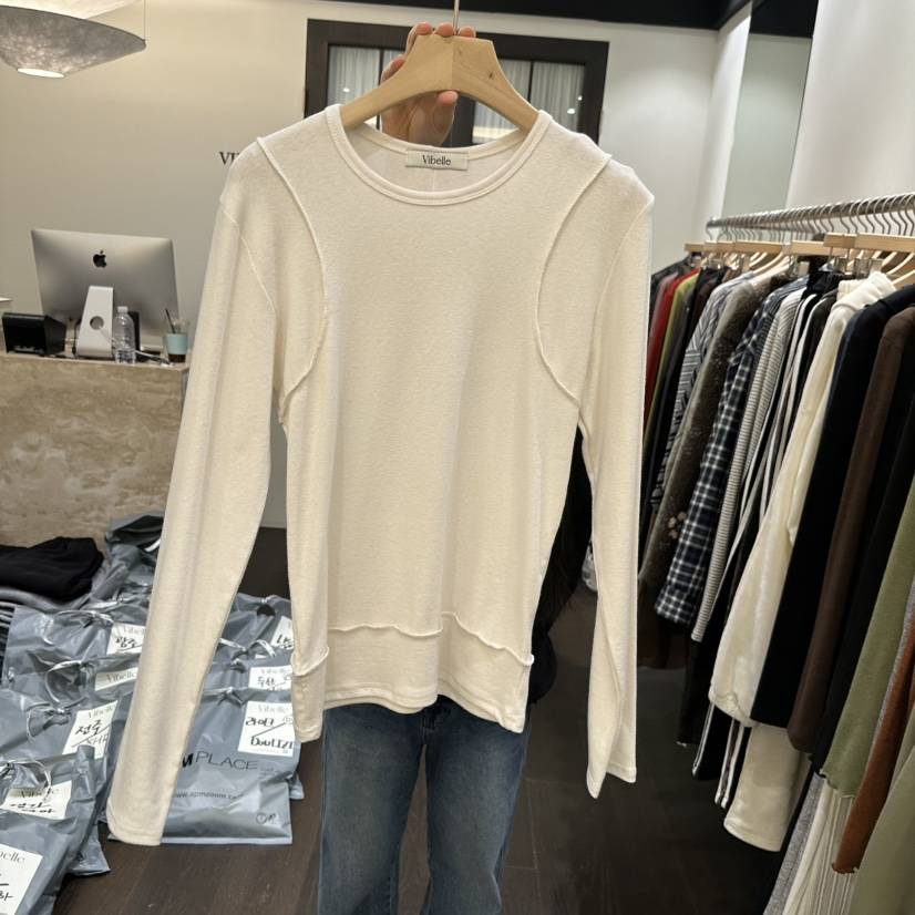 VIBELLE東大門㊣直郵女士新款推薦25秋冬長袖T恤假兩件短款VIBELLE長袖T恤