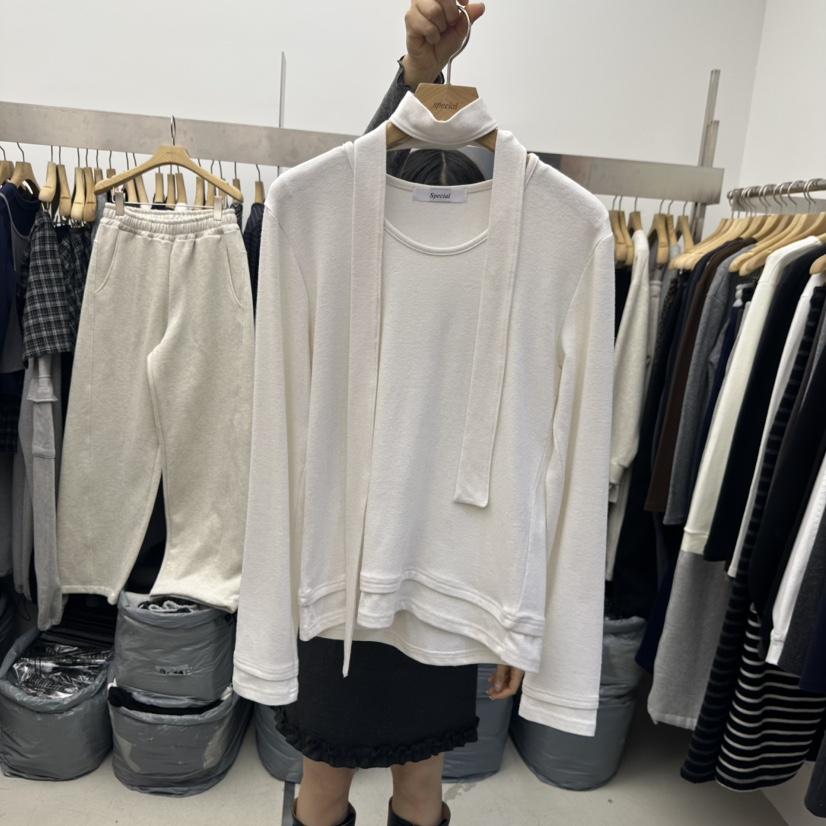 SPECIAL東大門㊣實拍女士新款推薦熱賣時尚長袖T恤含脖帶圍巾SPECIAL長袖T恤
