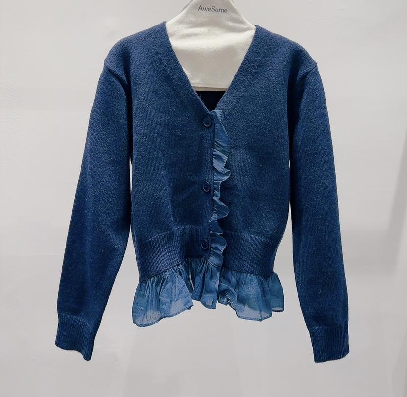 AWESOME-P韓國直郵㊣女士新品職業25秋冬針織衫荷葉邊開衫AWESOME-P針織衫