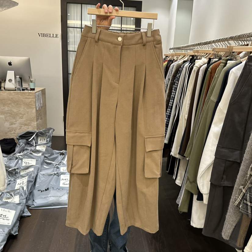 VIBELLE韓國代購㊣女裝新品25秋冬熱賣人氣推薦休閑休閑褲羊皮VIBELLE休閑褲
