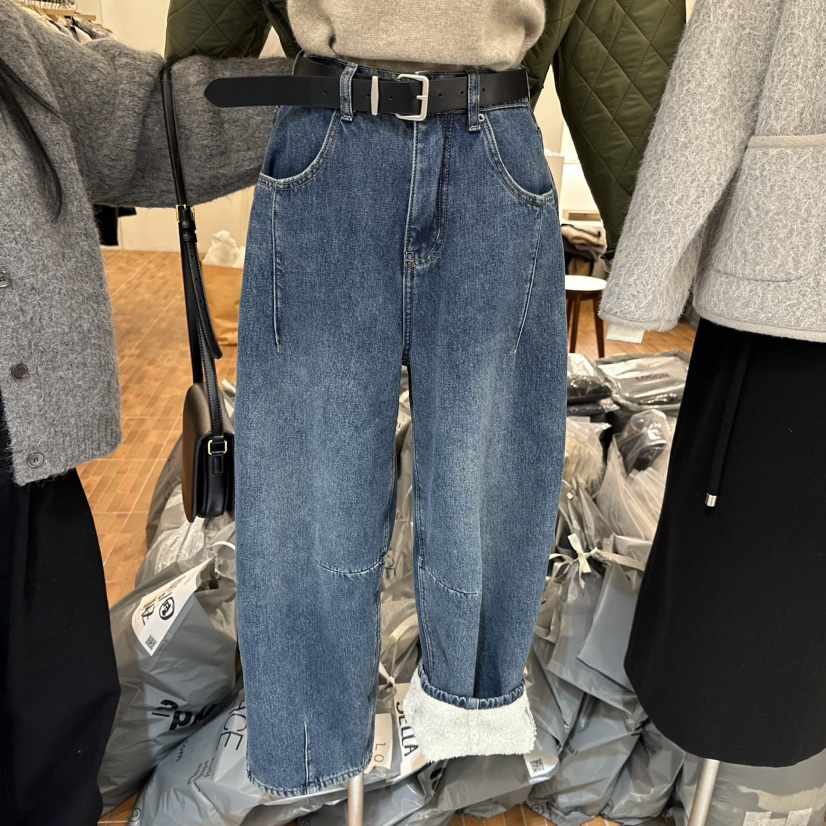 LOGON韓國直郵㊣女裝新品熱賣推薦25秋冬牛仔褲不含腰帶加絨LOGON牛仔褲