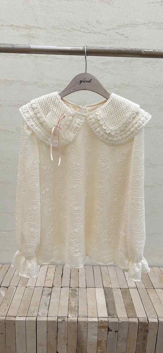 YARD東大門㊣直郵女士新款時尚推薦襯衫蕾絲衫含胸花刺繡雙層YARD襯衫/蕾絲衫