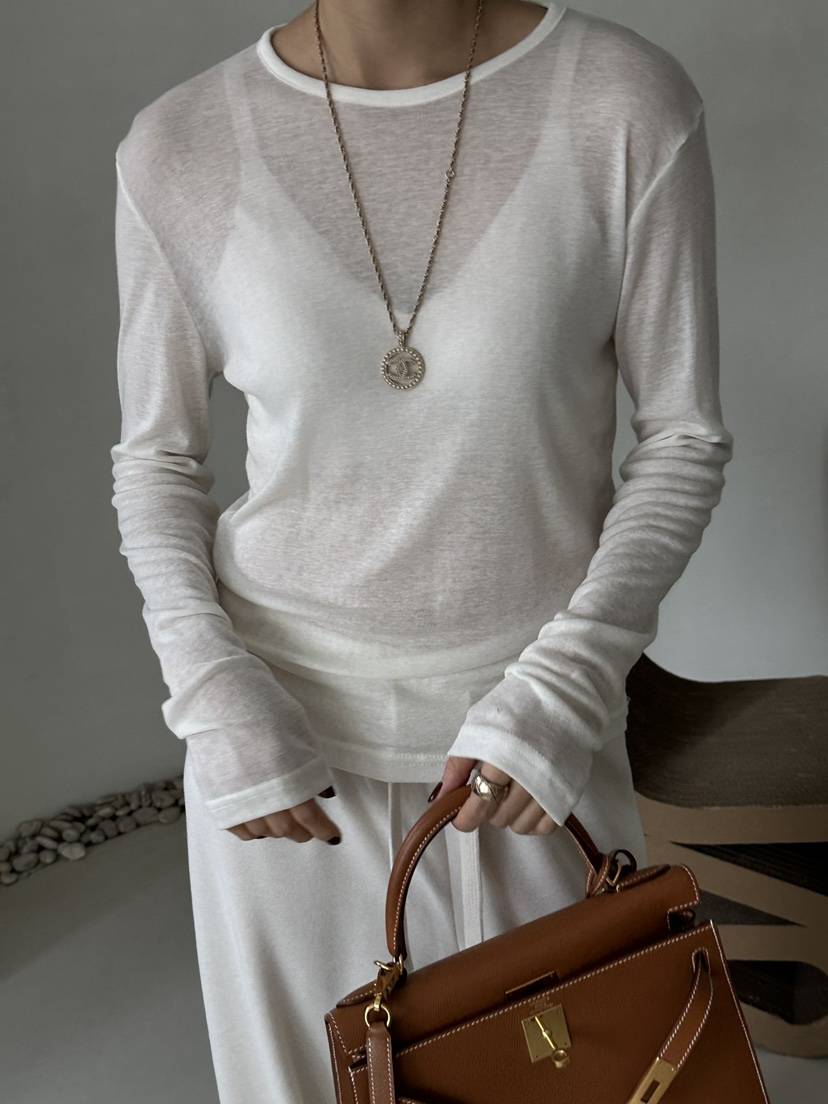 DEMAR韓國直郵㊣女裝新款時尚長袖T恤不含內搭天絲羊毛圓領DEMAR長袖T恤