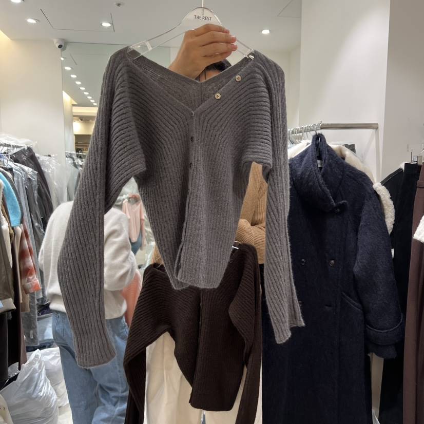 THE REST東大門㊣直郵女裝新品職業25秋冬休閑針織衫V領紐扣THE REST/UNNOEUD針織衫