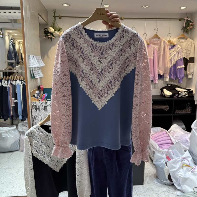 HERO韓國代購㊣女裝新品時尚人氣休閑25秋冬職業襯衫蕾絲衫HERO襯衫/蕾絲衫