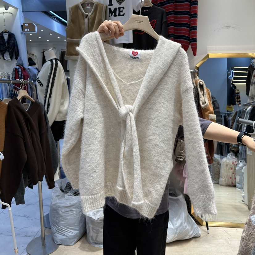 UNDERSTAR_VINTAGE東大門㊣直郵女士新品時尚針織衫V領套裝圍巾UNDERSTAR_VINTAGE針織衫