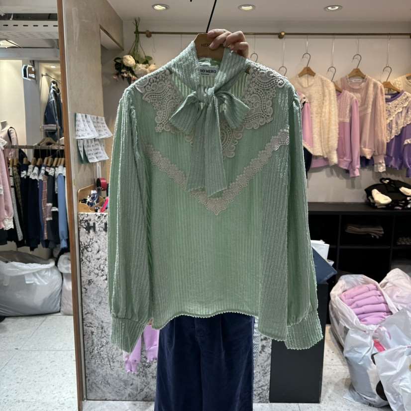 HERO韓國直郵㊣女裝新款熱賣人氣時尚真品職業襯衫蕾絲衫系帶HERO襯衫/蕾絲衫