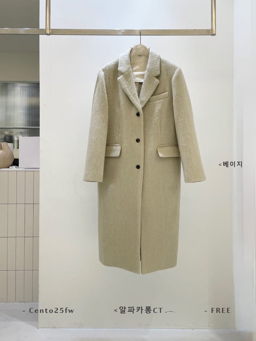 CENTO韓國代購㊣女裝新款熱賣真品人氣25秋冬中長款大衣羊駝CENTO中長款大衣