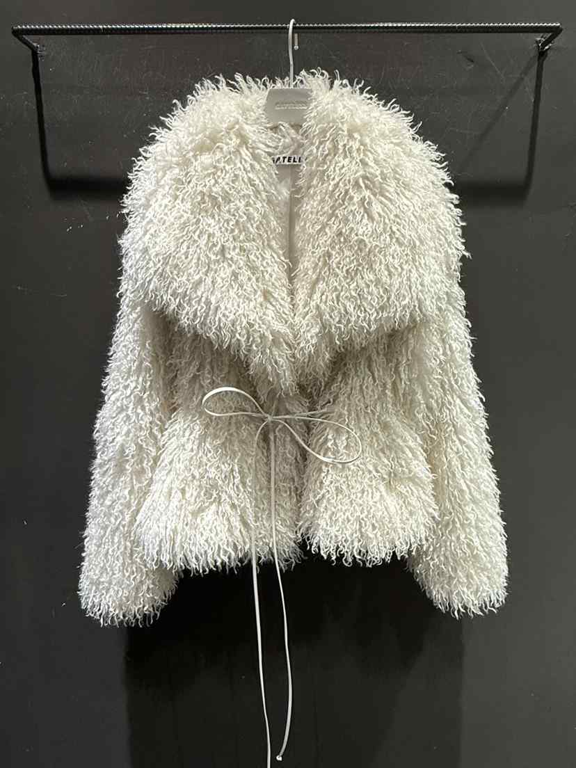 GATELESS東大門㊣代購女裝新品真品時尚短款大衣含腰繩毛皮GATELESS短款大衣