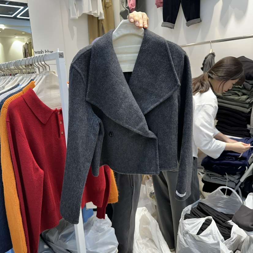 WASHBLUE韓國代購㊣女士新款真品休閑25秋冬人氣短款大衣披肩WASHBLUE短款大衣