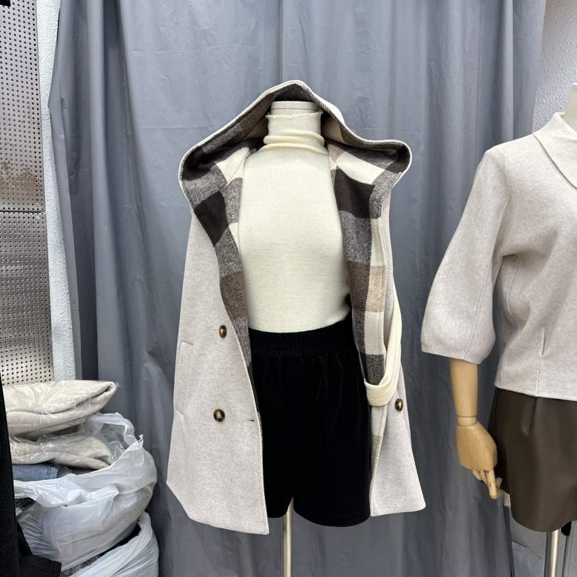 BLOOM韓國代購㊣女士新品休閑25秋冬真品人氣時尚馬甲格子連帽BLOOM-Q馬甲