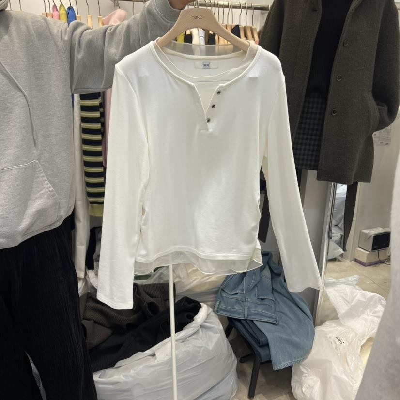 ORRD韓國代購㊣女士新款熱賣25秋冬休閑推薦人氣長袖T恤荷葉邊ORRD長袖T恤