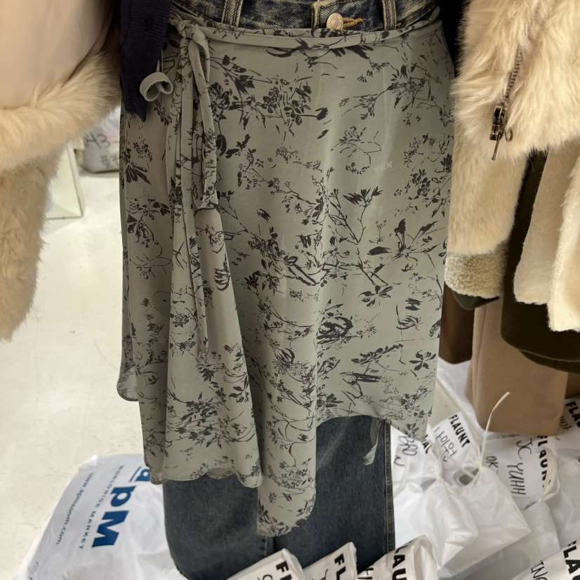 FLAUNT韓國直郵㊣女裝新款人氣休閑半身裙中短裙披肩花朵雪紡FLAUNT半身裙/中短裙