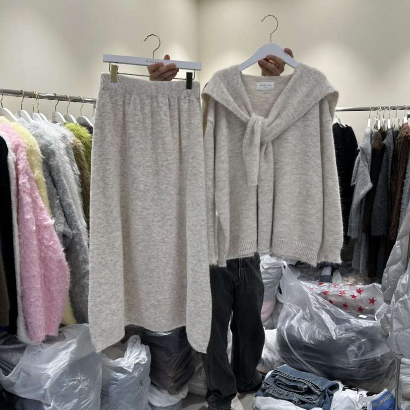 ENDOLPHIN韓國直郵㊣女士新品熱賣25秋冬真品套裝兩件套披肩ENDOLPHIN套裝