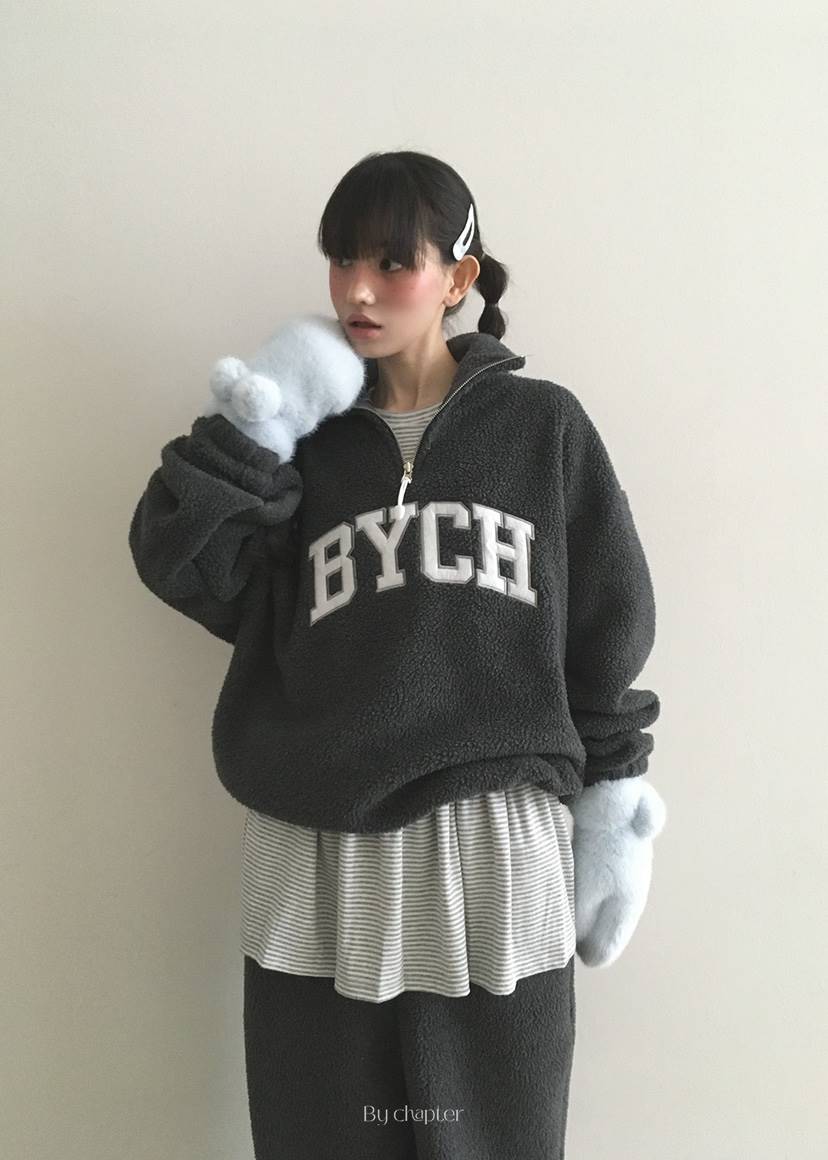 BY CHAPTER東大門㊣直郵女裝新品職業時尚休閑衛衣抓絨拉鏈BY Chapter衛衣