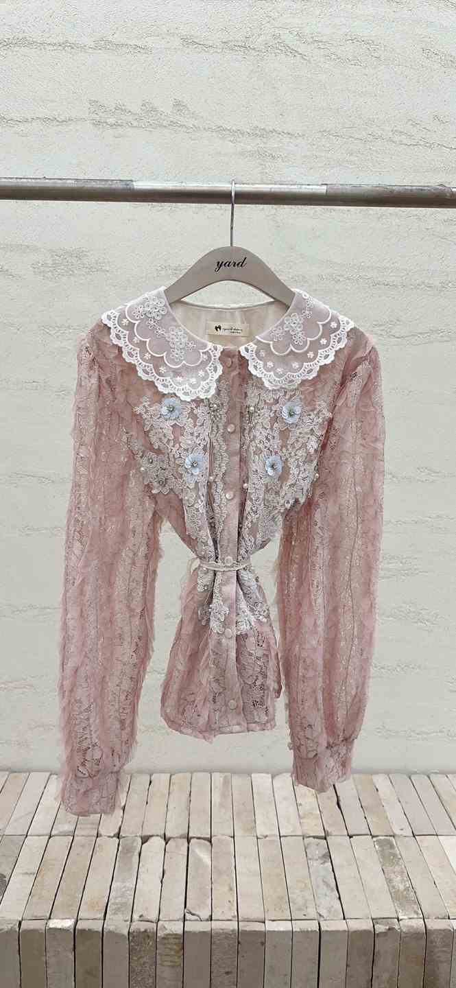 YARD東大門㊣代購女士新品25秋冬休閑時尚職業襯衫蕾絲衫雙層YARD襯衫/蕾絲衫