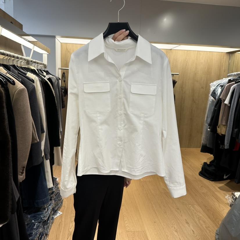 LEFANCY韓國直郵㊣女裝新品時尚25秋冬休閑熱賣襯衫蕾絲衫口袋LEFANCY襯衫/蕾絲衫
