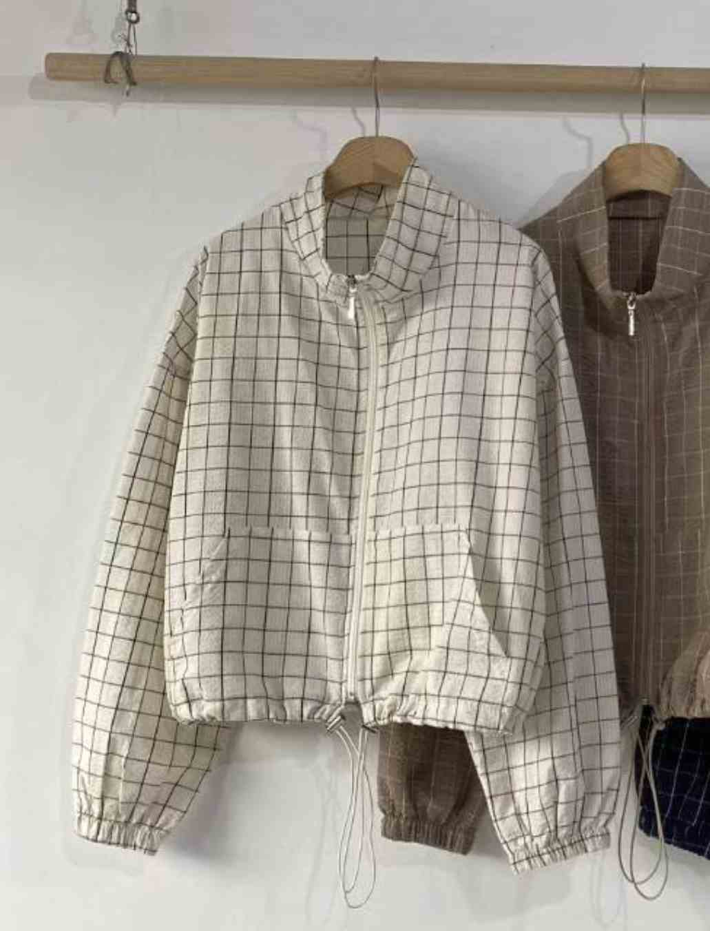 DKS08韓國直郵㊣女裝新款時尚職業休閑熱賣25秋冬夾克格紋高領DKS08夾克