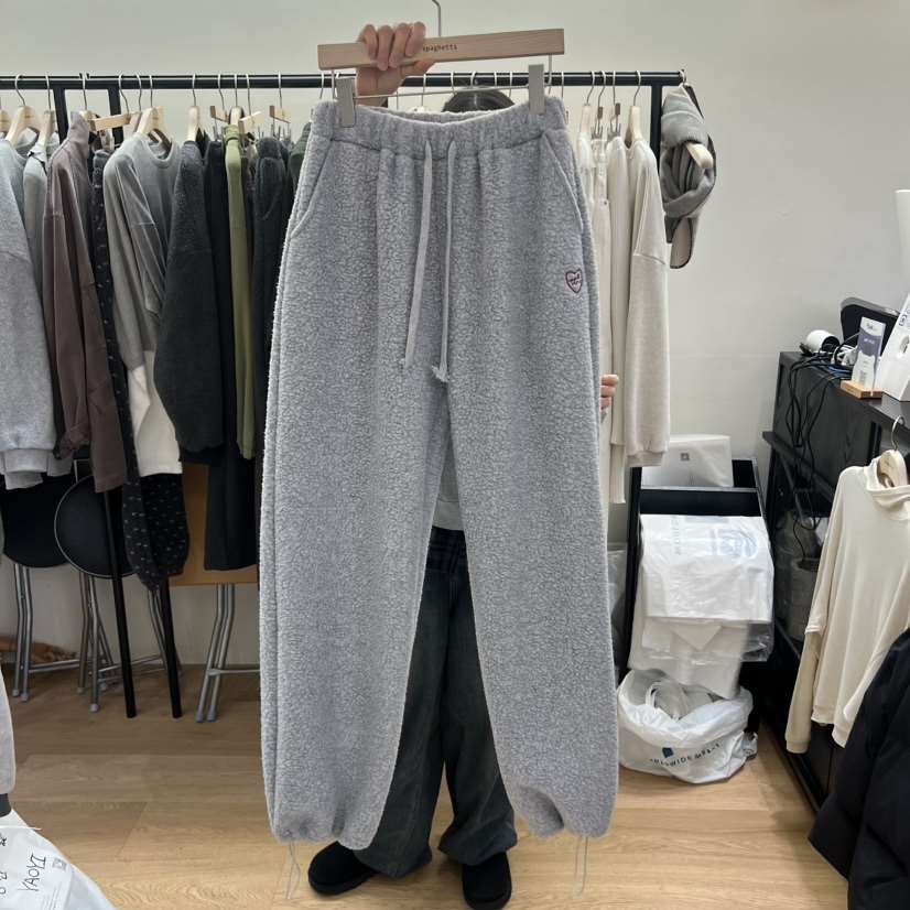 SPAGHETTI東大門㊣代購女士新品休閑人氣25秋冬休閑褲刺繡絨spaghetti休閑褲