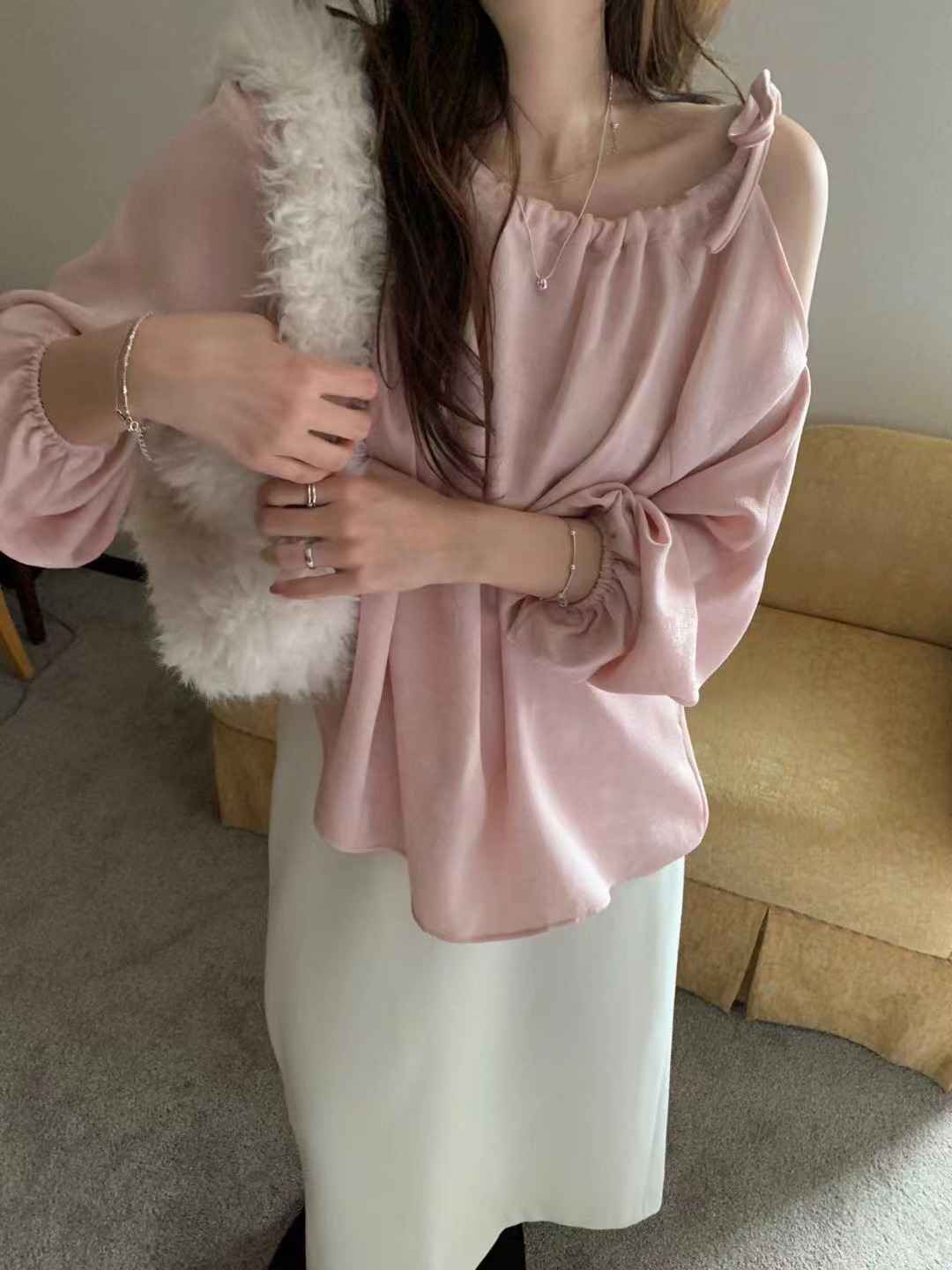 PYT-ot韓國代購㊣女士新款休閑推薦真品25秋冬職業襯衫蕾絲衫pretty young thing襯衫/蕾絲衫