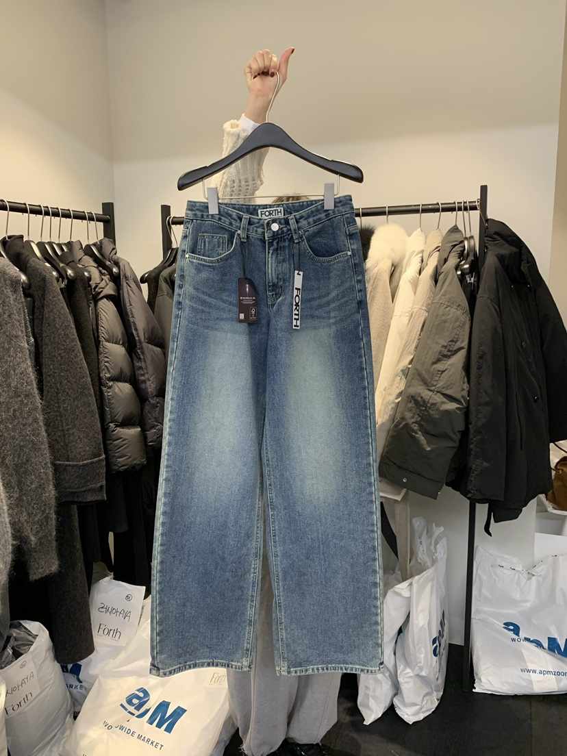 FORTH韓國代購㊣女裝新品時尚推薦休閑人氣牛仔褲水洗牛仔布FORTH牛仔褲