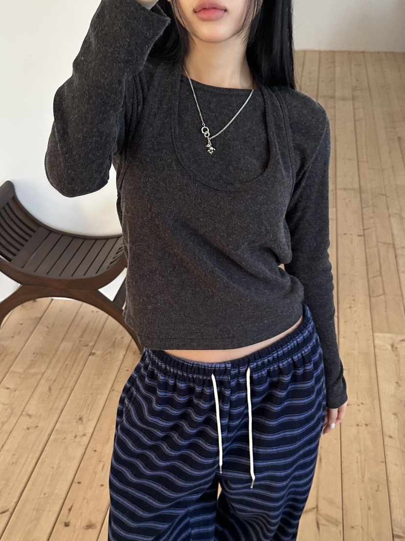 I MFACT東大門㊣實拍女士新款推薦熱賣休閑長袖T恤假兩件羊毛I MFACT長袖T恤