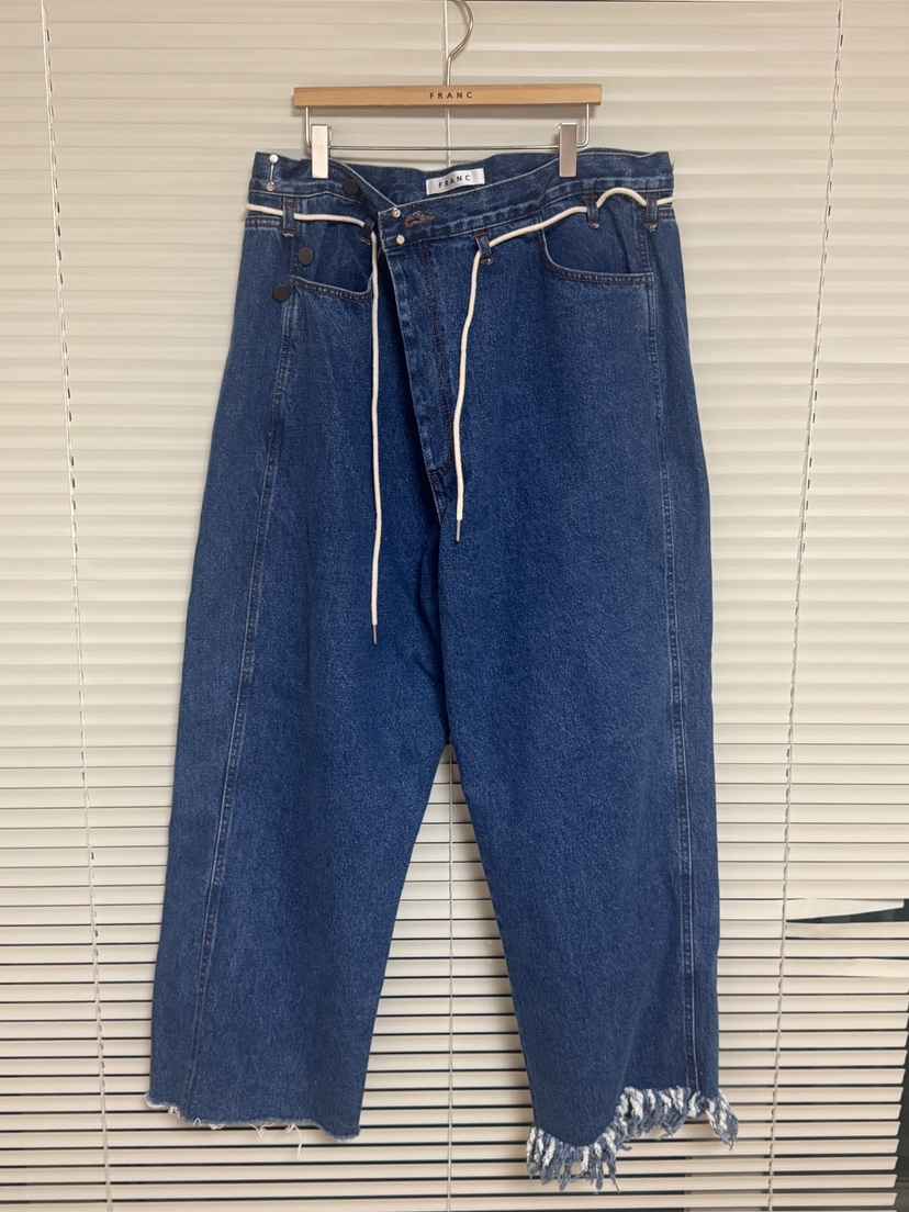 FRANC—L韓國代購㊣女裝新款時尚人氣推薦休閑牛仔褲含腰繩FRANC牛仔褲
