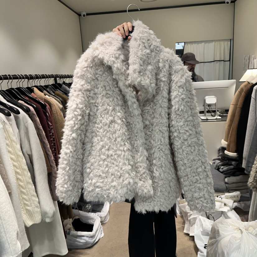 RE STOCK韓國直郵㊣女裝新款熱賣25秋冬時尚中長款大衣皮草RE STOCK中長款大衣