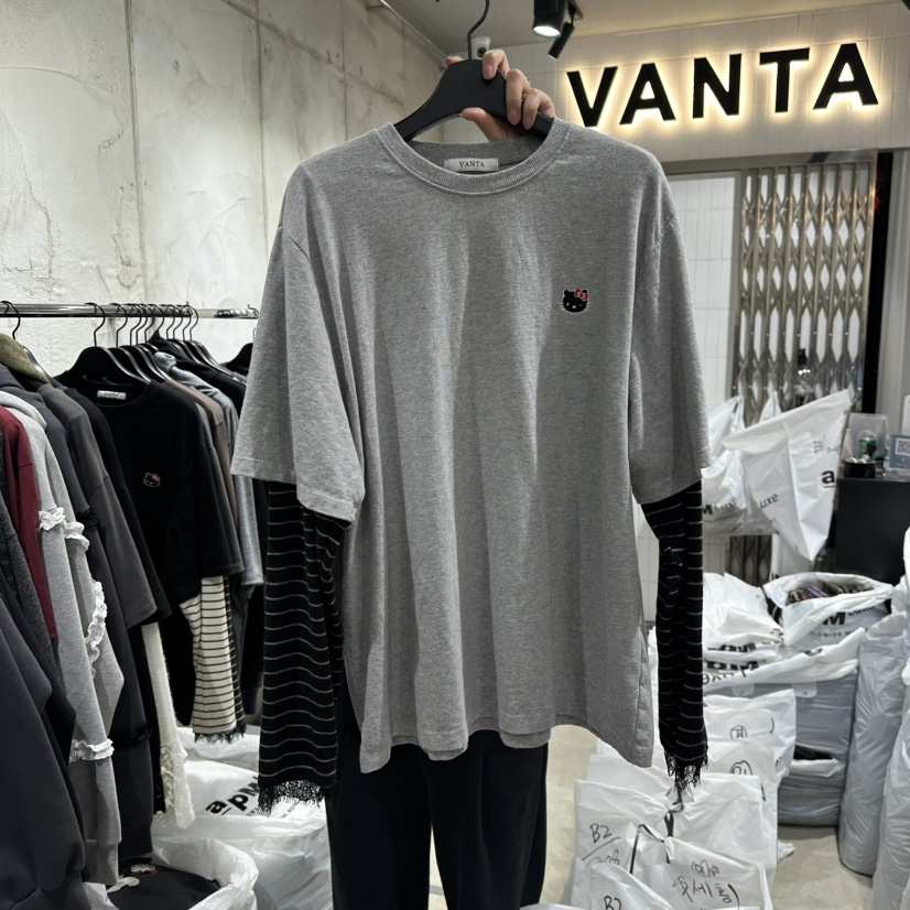 VANTA東大門㊣直郵女裝新品休閑25秋冬熱賣人氣長袖T恤假兩件VANTA長袖T恤