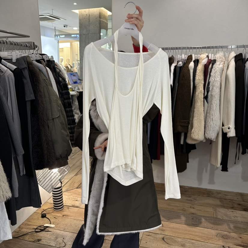 CREAM VILLA東大門㊣實拍女裝新款真品長袖T恤假兩件CREAMVILLA長袖T恤