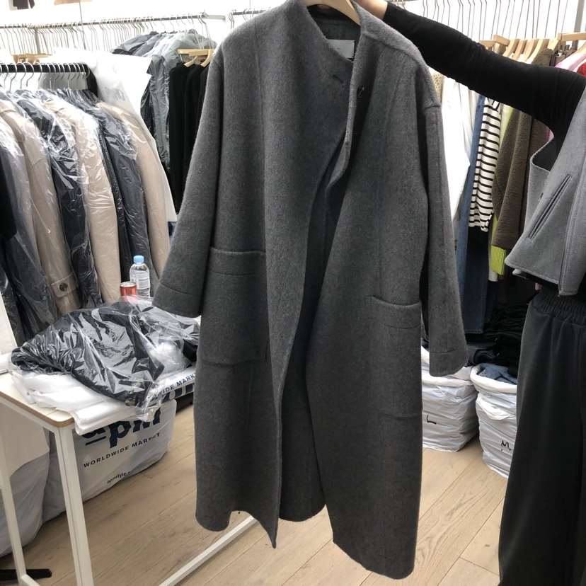 MOI-A東大門㊣代購女士新品時尚人氣中長款大衣手工制作高領MOI-A中長款大衣