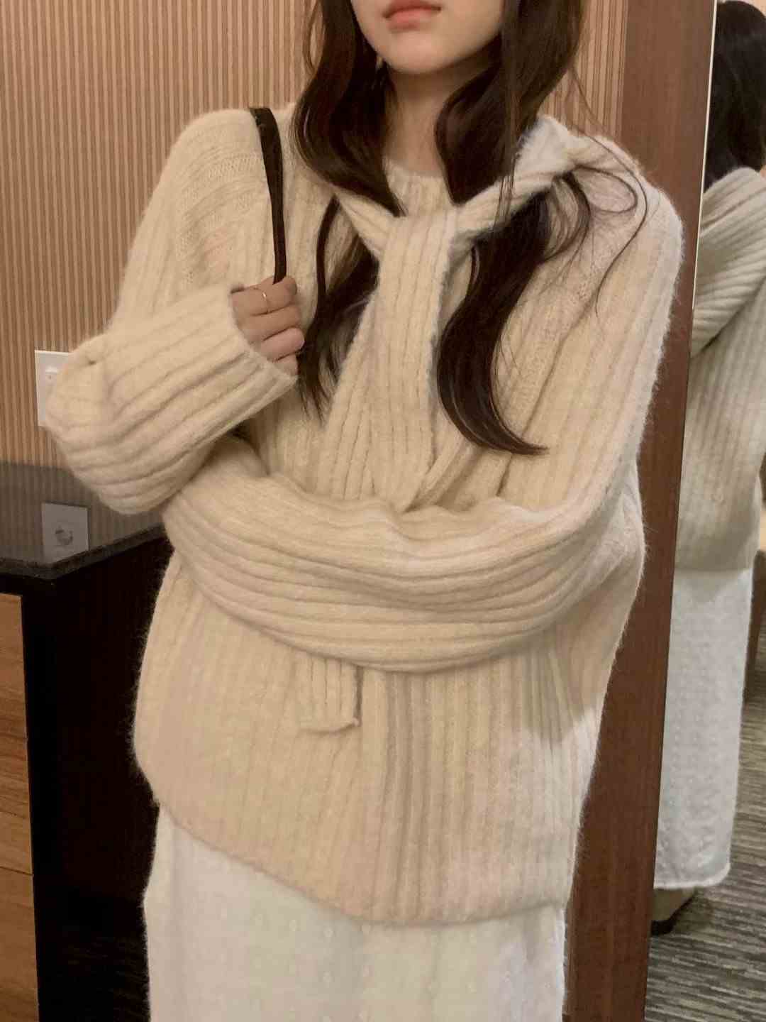 AN STAND韓國直郵㊣女士新品休閑時尚推薦真品套裝連帽針織衫AN STAND-2件起套裝