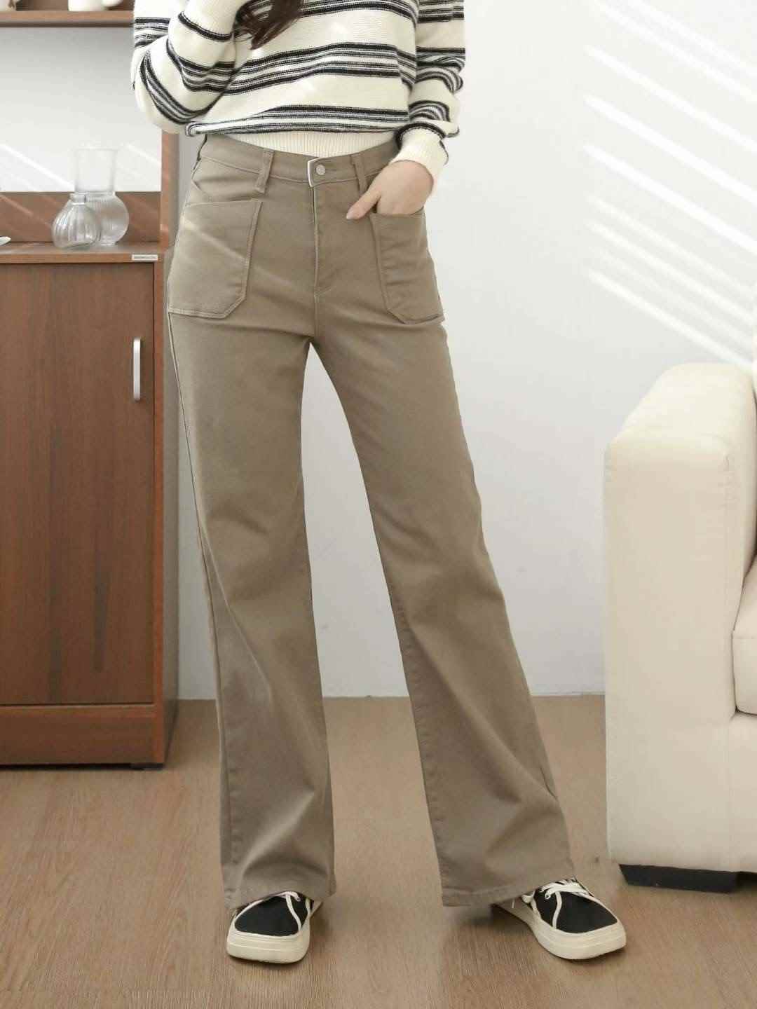 FLY DENIM東大門㊣代購女士新品25秋冬牛仔褲雙口袋抓絨喇叭FLY DENIM牛仔褲